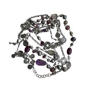 Premier Design Beaded‎ Layered Necklace Coin Charms Purple Beads Fashion Jewelry